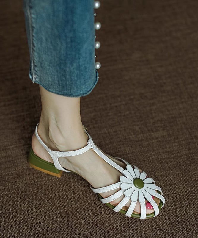 French Yellow Hollow Out Sandals Splicing Chunky