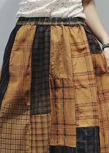 Colorblock Oversized Patchwork Plaid Linen a Line Skirts Summer