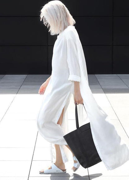 White Oversized Side Open Cotton Upf 50+ Long Shirts Summer