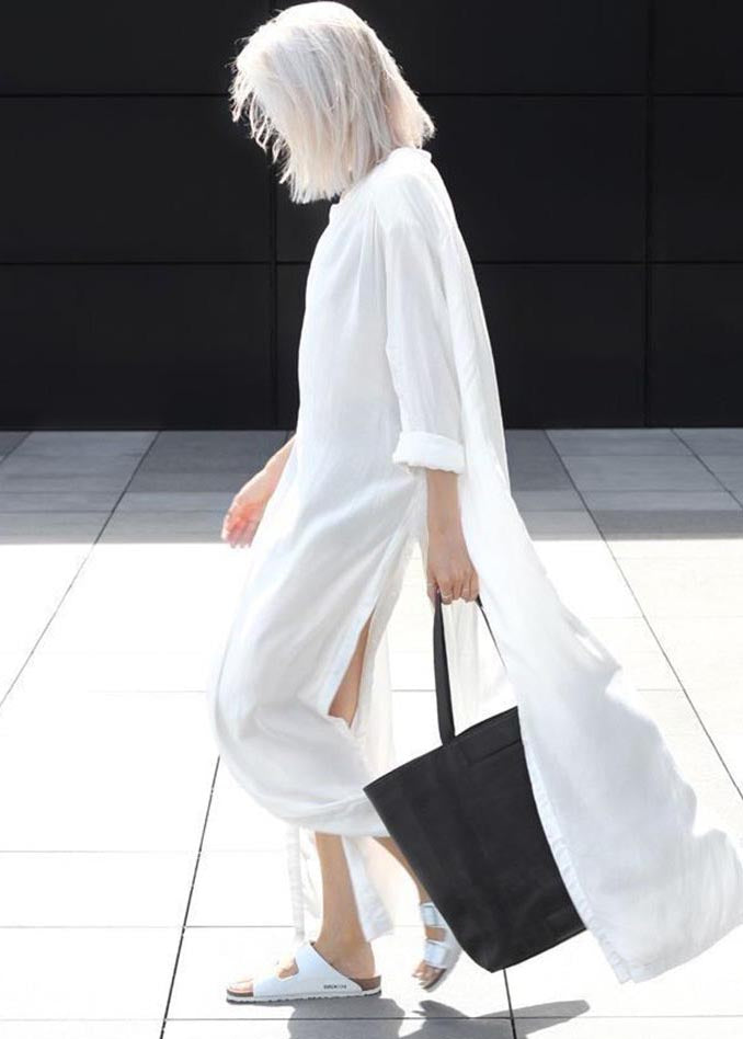 White Oversized Side Open Cotton Upf 50+ Long Shirts Summer