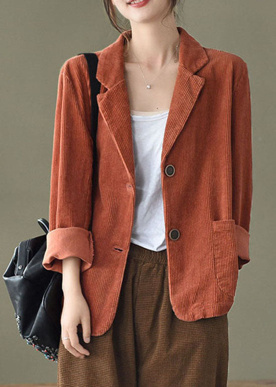 Caramel Button Pockets V Neck Corduroy Coats