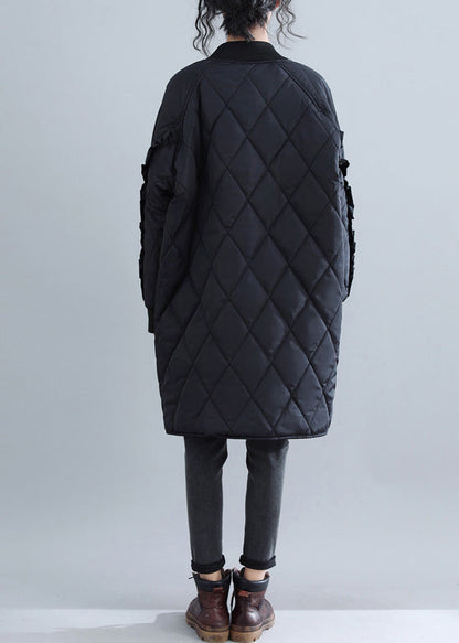 New Black Parka Clothing Stand Collar Jackets & Coats Ruffles Outwear