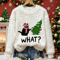 Comstylish Cute And Fun Kitten Christmas Tree Pattern Warm Crew Neck Sweater