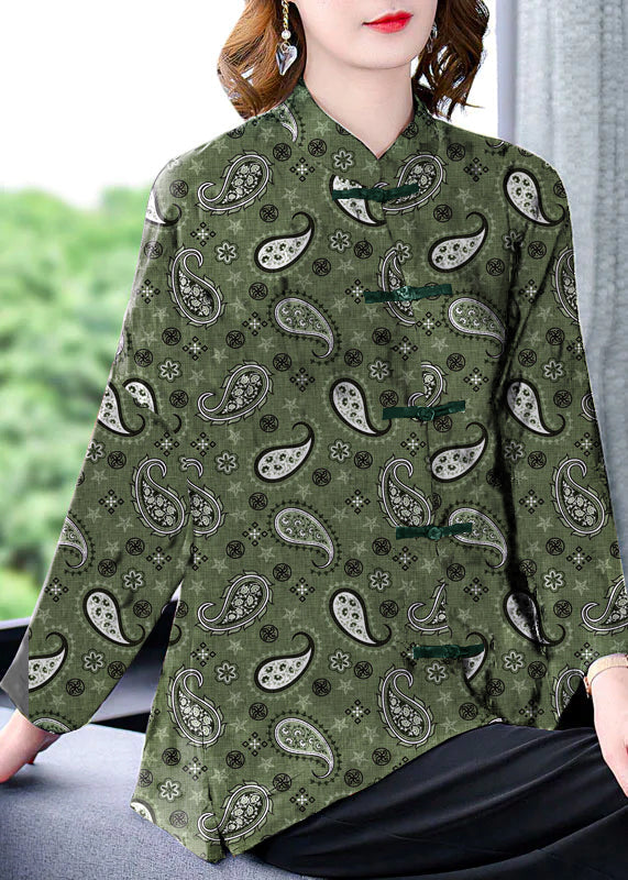 Original Black Mandarin Collar Button Print Silk Coats Long Sleeve