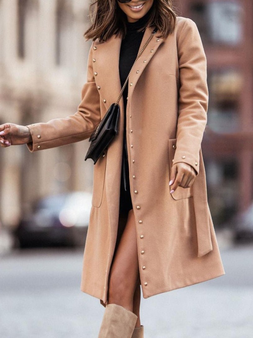 Coats Simple Double Breasted Rivet Lapel Wool Coat