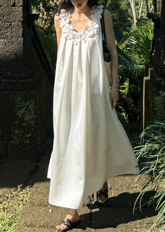 New White Cotton Maxi Dresses Sleeveless