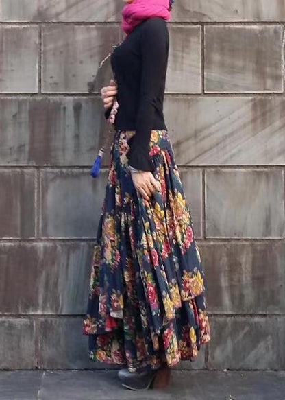 Style Printed Cotton Large Hem Asymmetrical Skirt Spring