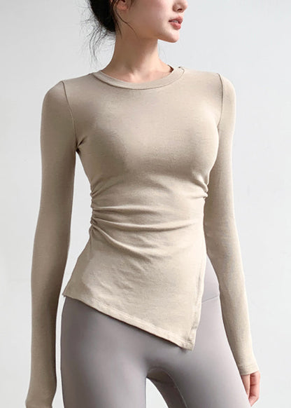 New Pink O-neck Asymmetrical Long Sleeve Fitting Workout Tops