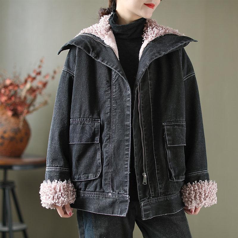 Winter Velvet Retro Denim Jacket