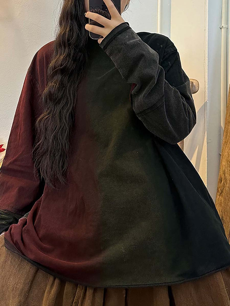 Color Block Pile Collar Loose Sweatshirt