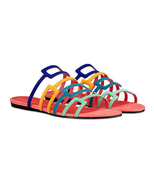 Multicolor Suede Splicing Stylish Slide Sandals Peep Toe
