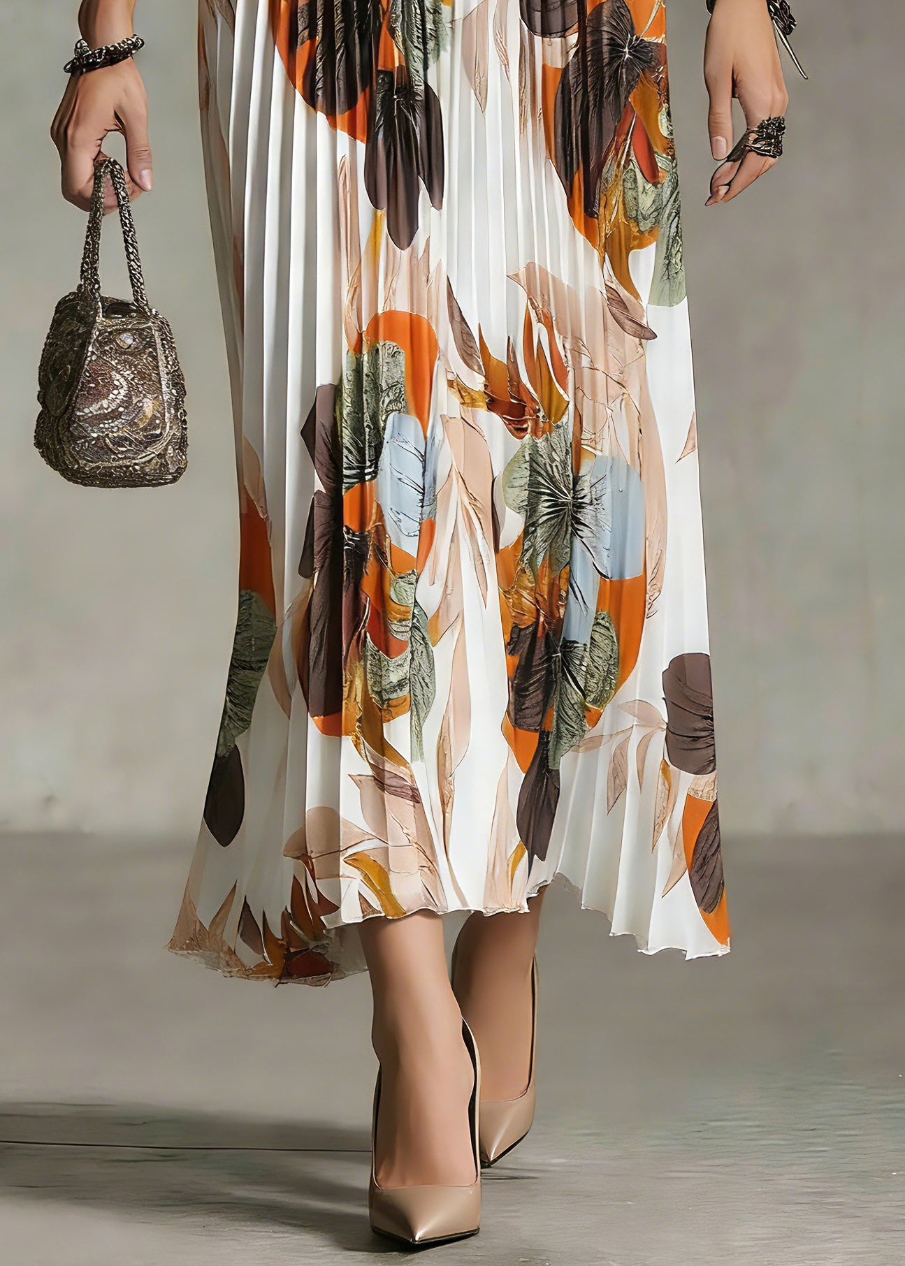 White Print Patchwork Maxi Skirt