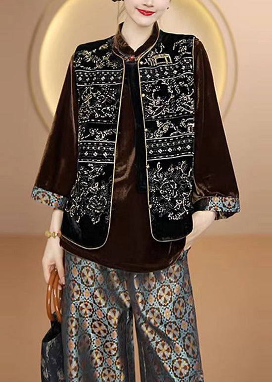 Black O Neck Embroideried Silk Vest Top Sleeveless