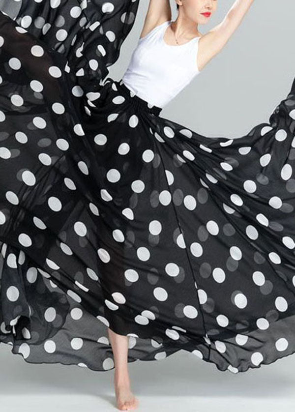 Black Dot Print Exra Large Hem Chiffon Skirts Summer
