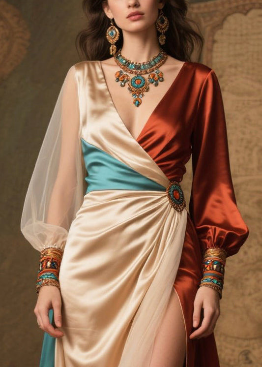 Champagne Asymmetrical Patchwork Silk Vacation Dresses Summer