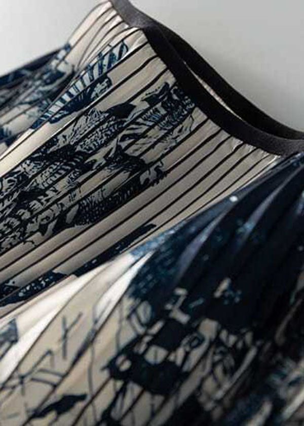 Black Wrinkled Print Chiffon Skirt Summer