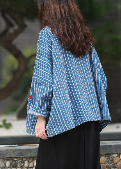 Diy Denim Blue Striped Clothes for Gifts Stand Collar Tops