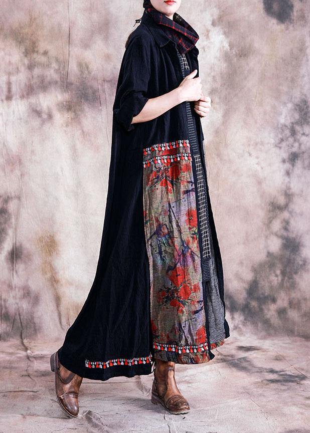 Red Print Overcoat Oversize Long Coat Fall Lapel Patchwork Coat
