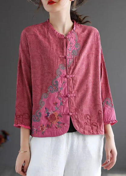 White Ruffled Embroidered Patchwork Cotton Tops Spring