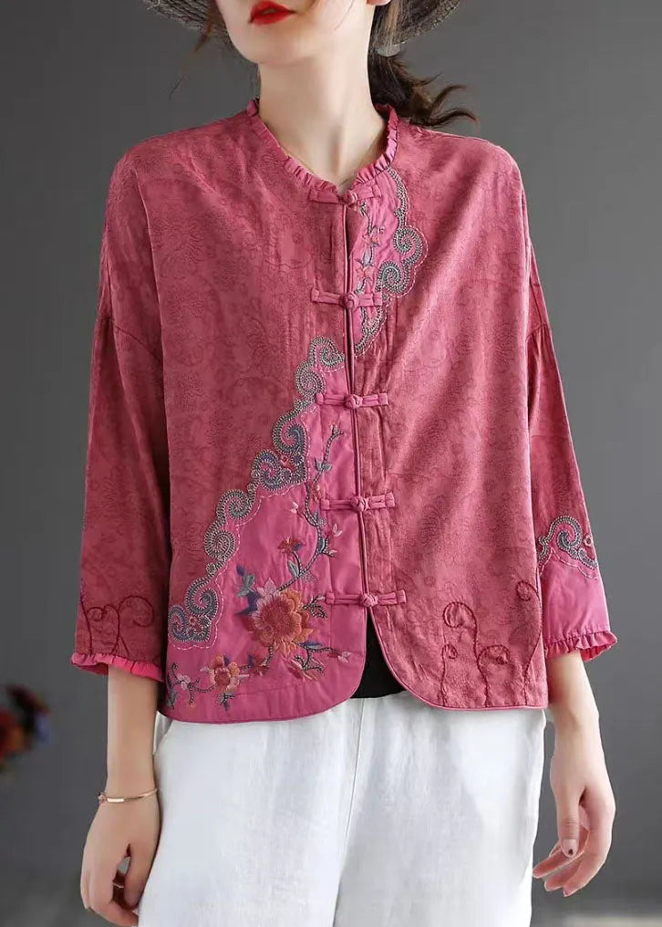 White Ruffled Embroidered Patchwork Cotton Tops Spring