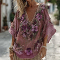Women's Pansy Embroidered Sequined Short Sleeve T-shirt elevenforest
