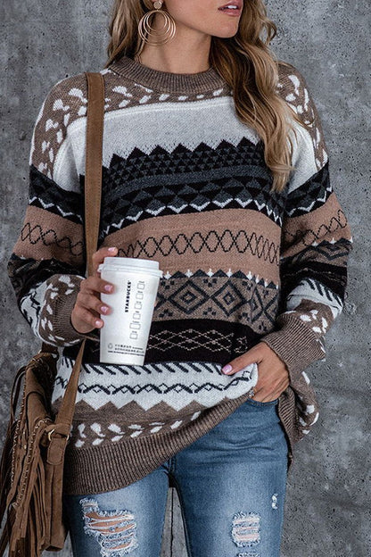 Striep Print Round Neck Sweater