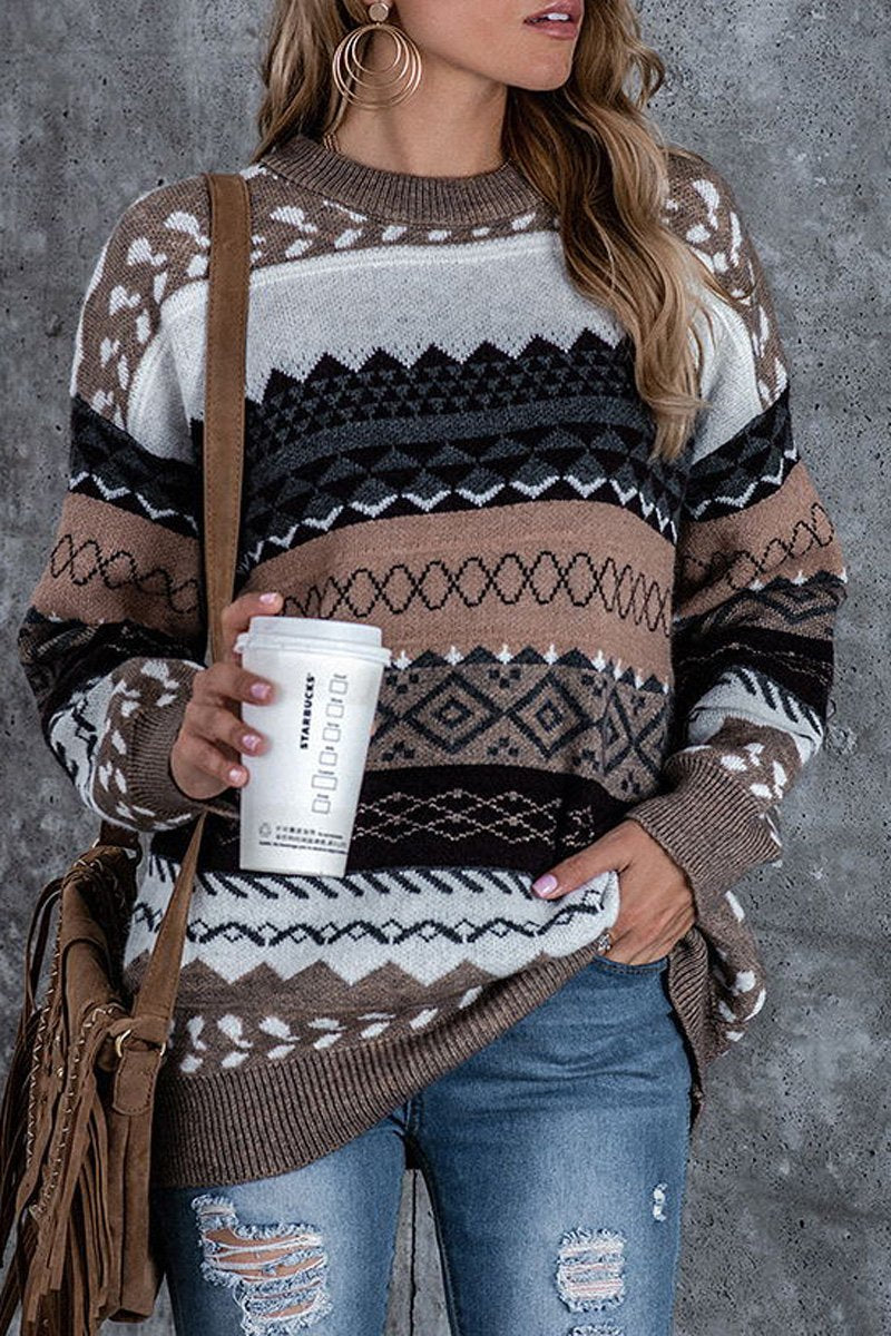 Striep Print Round Neck Sweater