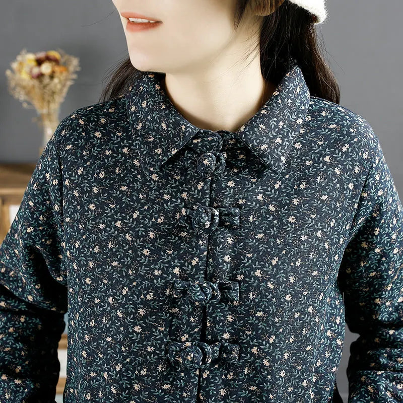 Winter Retro Furred Cotton Linen Dress