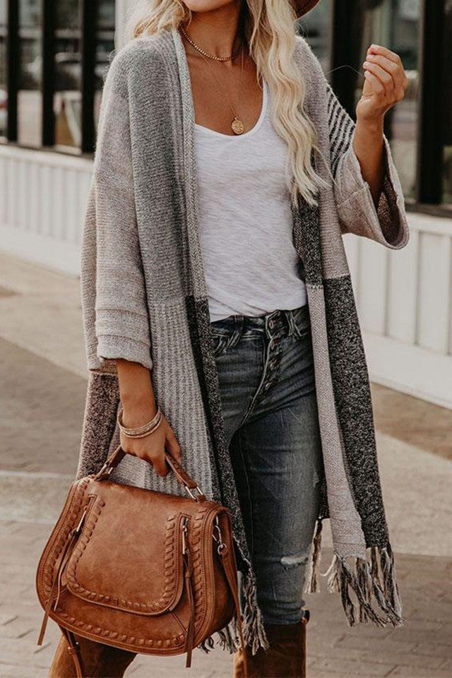 Pearl District Fringe Colorblock Cardigan