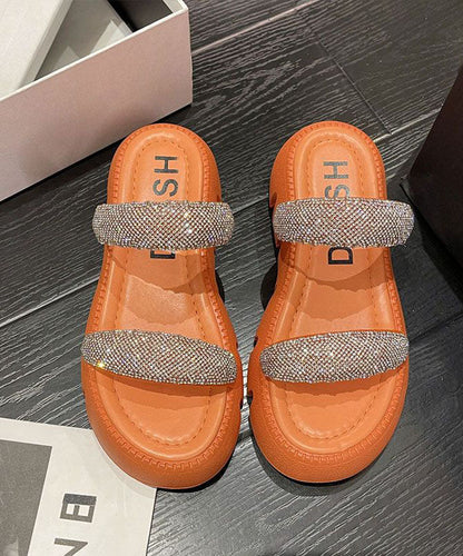 Splicing Platform Slide Sandals Peep Toe Green Zircon