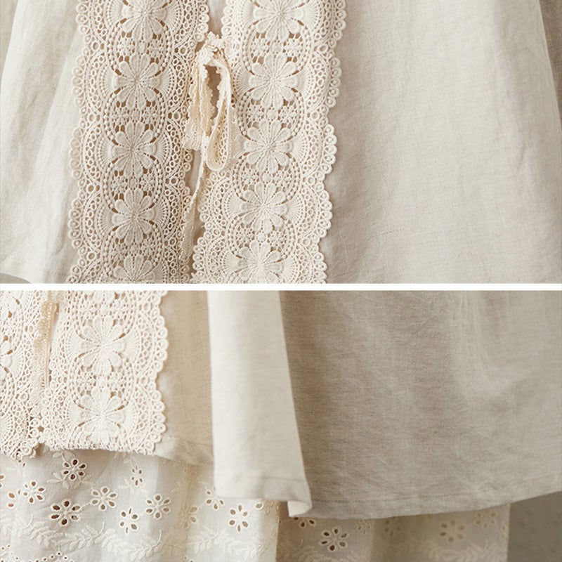 Retro Linen Hollow Embroidery Skirt