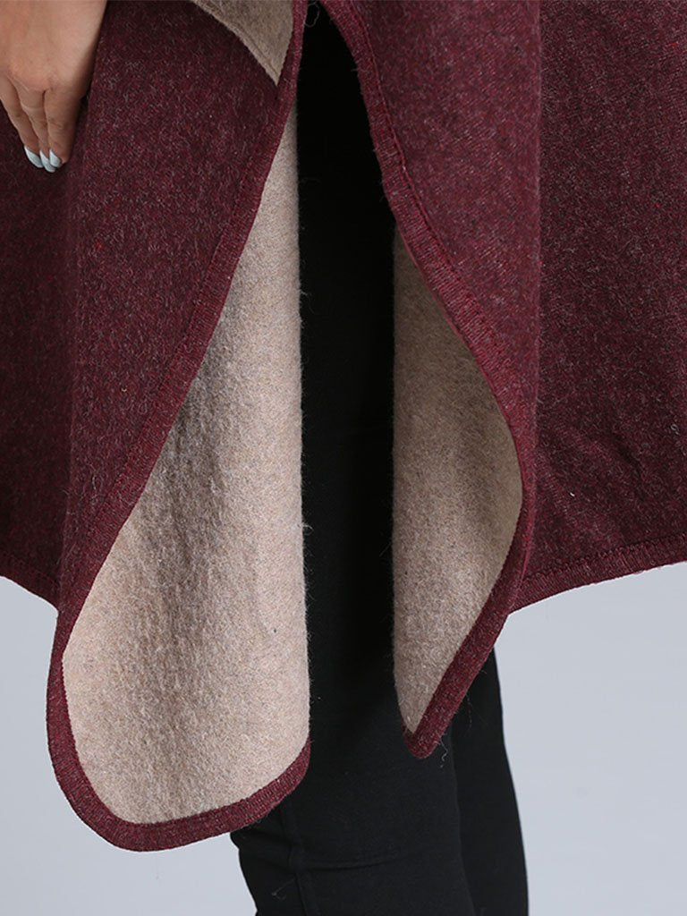 Poncho Cape Faux Fur Hooded Plaid Cape Coat