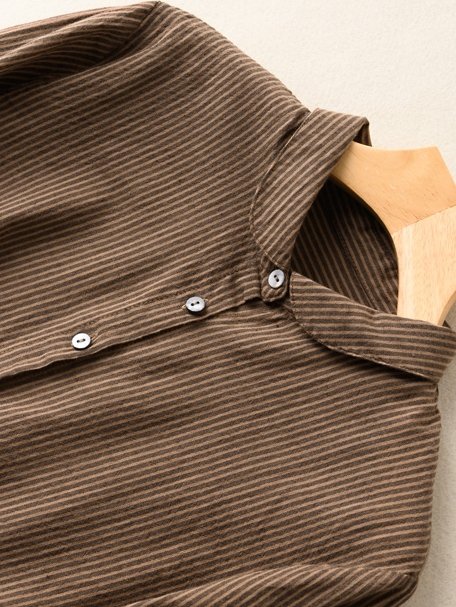 100% Natural Fabric Striped Long-sleeve Loose Shirt