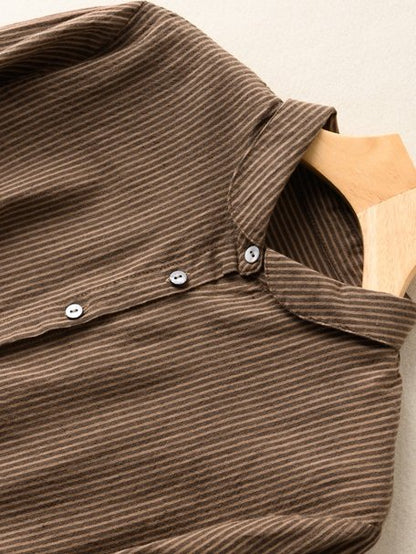 100% Natural Fabric Striped Long-sleeve Loose Shirt
