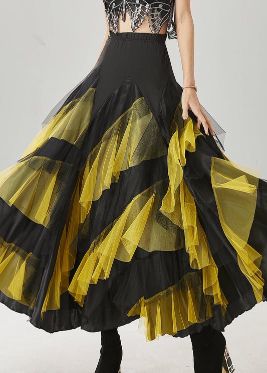 Yellow Ruffled Patchwork Tulle Skirts Spring
