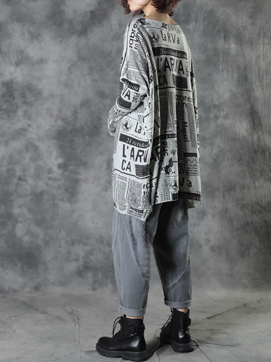 - Autumn Loose Letter Printed Sweater