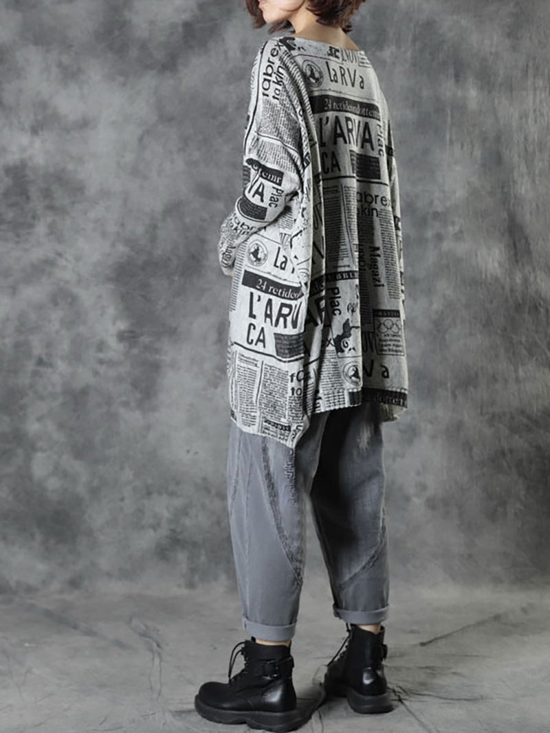 - Autumn Loose Letter Printed Sweater
