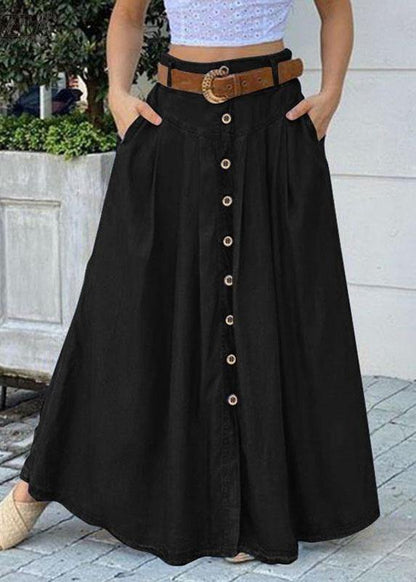 Color Print2 Bottom Front Loose Long Skirt With Pocket