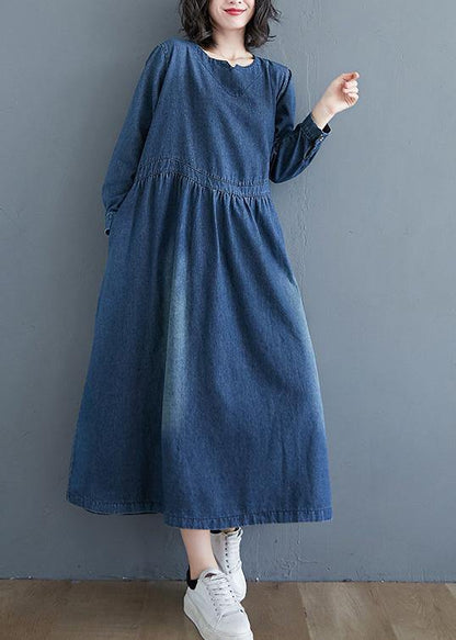 O Neck Cinched Tunic Wardrobes Denim Blue Art Dresses