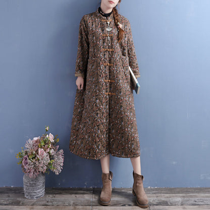 Winter Retro Quilted Cotton Linen Dress