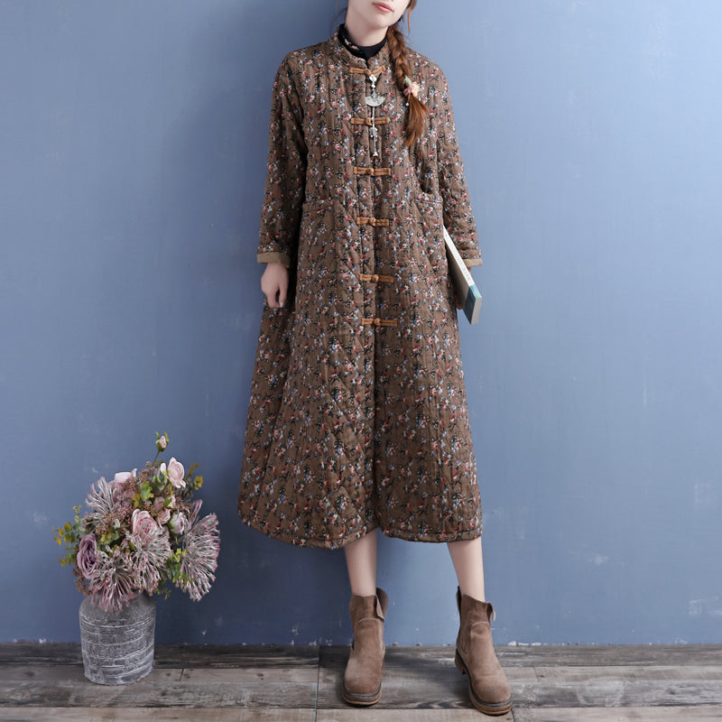Winter Retro Quilted Cotton Linen Dress