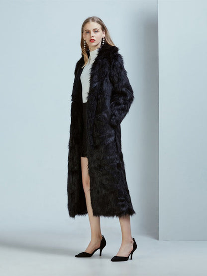 Faux Fur Coat V Neck Long Sleeve Maxi Winter Coat