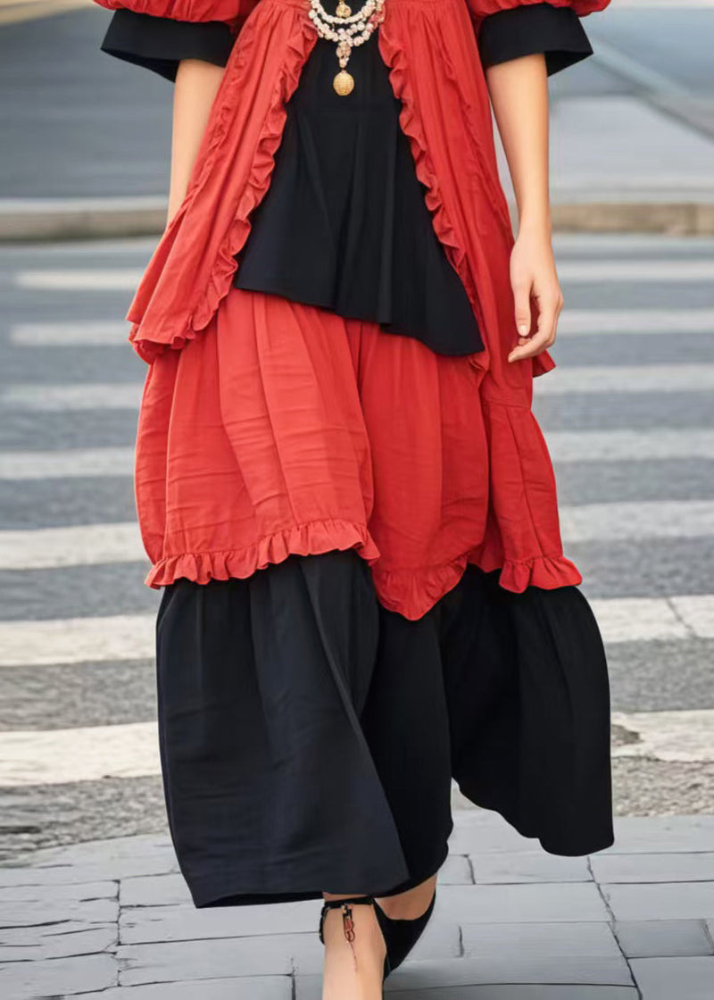 Colorblock Ruffled Patchwork Cotton Maxi Dresses Summer