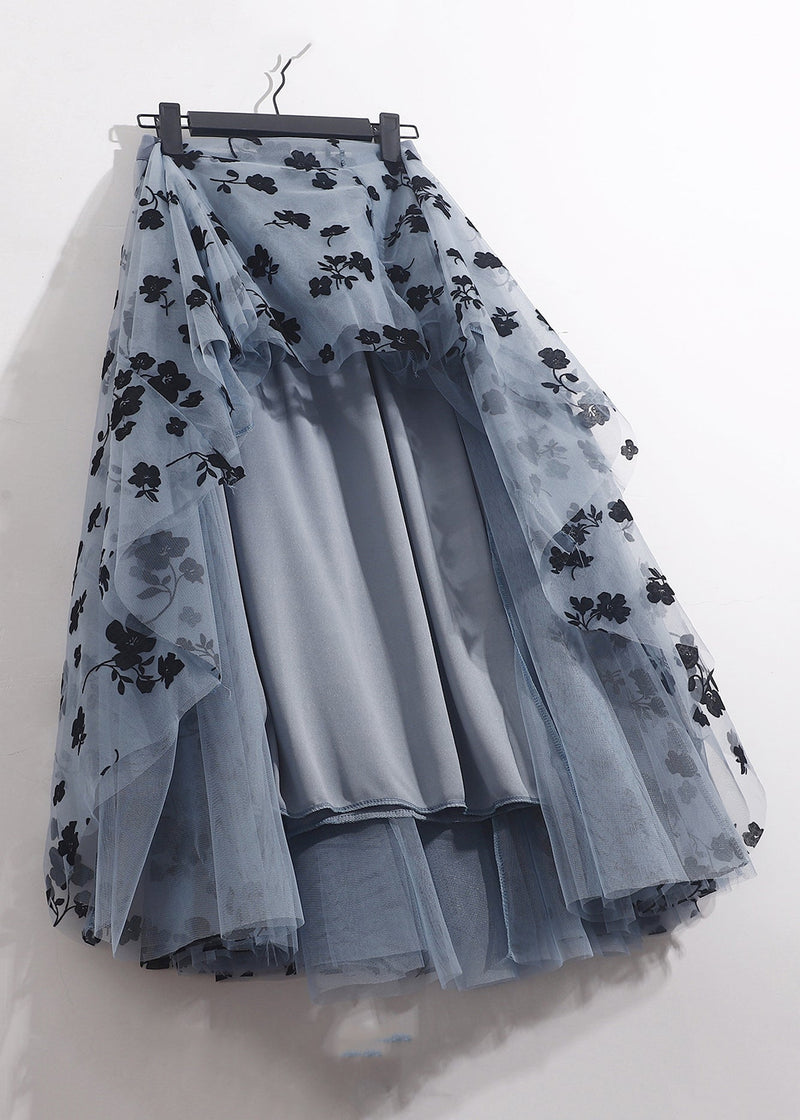 French Blue Elastic Waist Tulle Skirts Summer