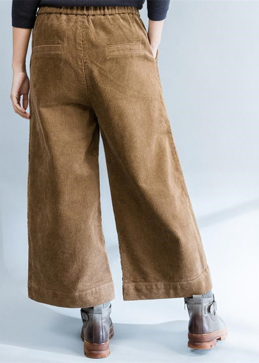 Brown Stylish Warm Cotton Corduroy Wide Leg Pants Trousers