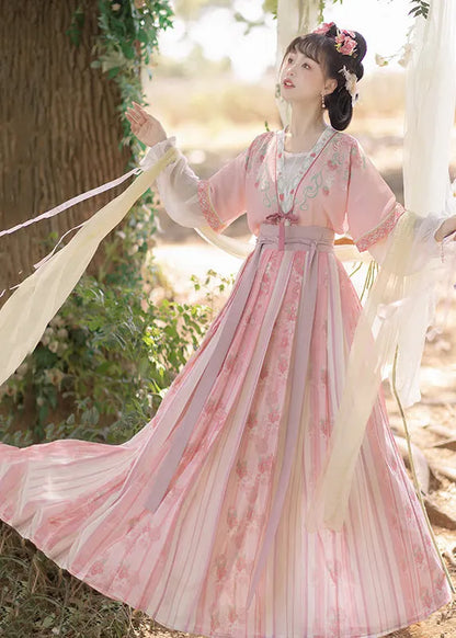 Chinese Style Light Green Embroideried Tops and Pleated Skirt Chiffontwo Pieces Set Fall