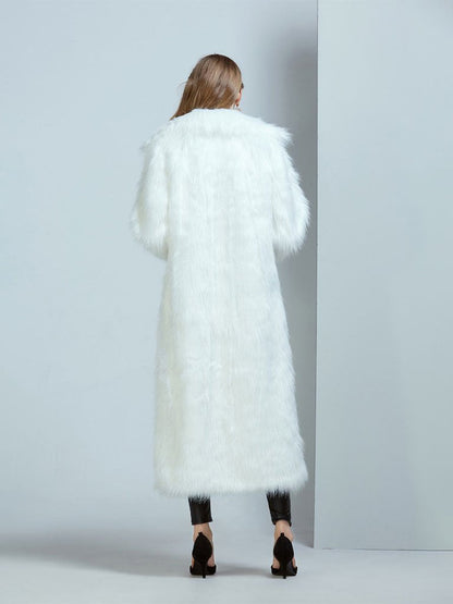 Faux Fur Coat V Neck Long Sleeve Maxi Winter Coat