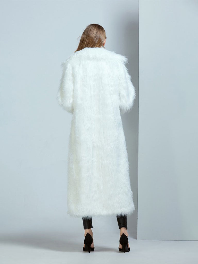 Faux Fur Coat V Neck Long Sleeve Maxi Winter Coat