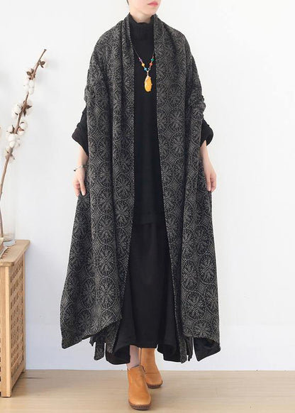 Fine Gray Wool Overcoat Loose Fitting Medium Length Batwing Sleeve V Neck Coats