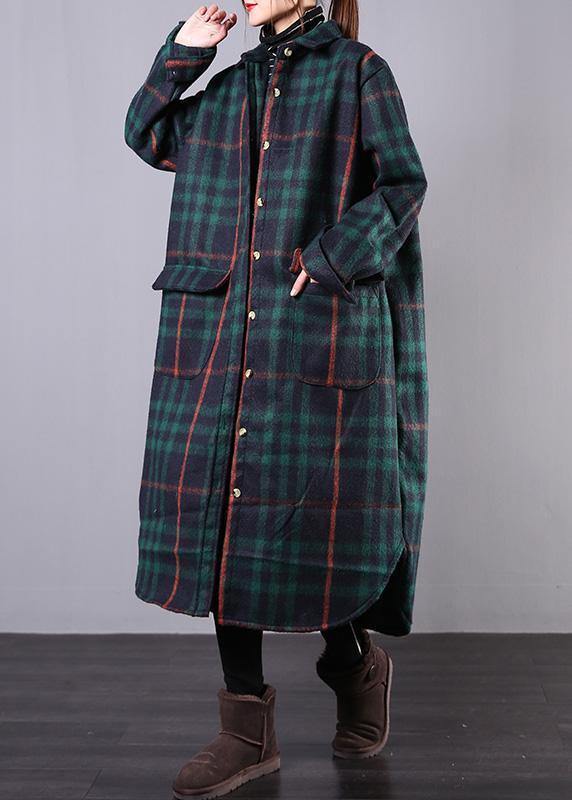 Green Plaid Wool Overcoat Clothing Winter Coat Lapel Pockets Coats